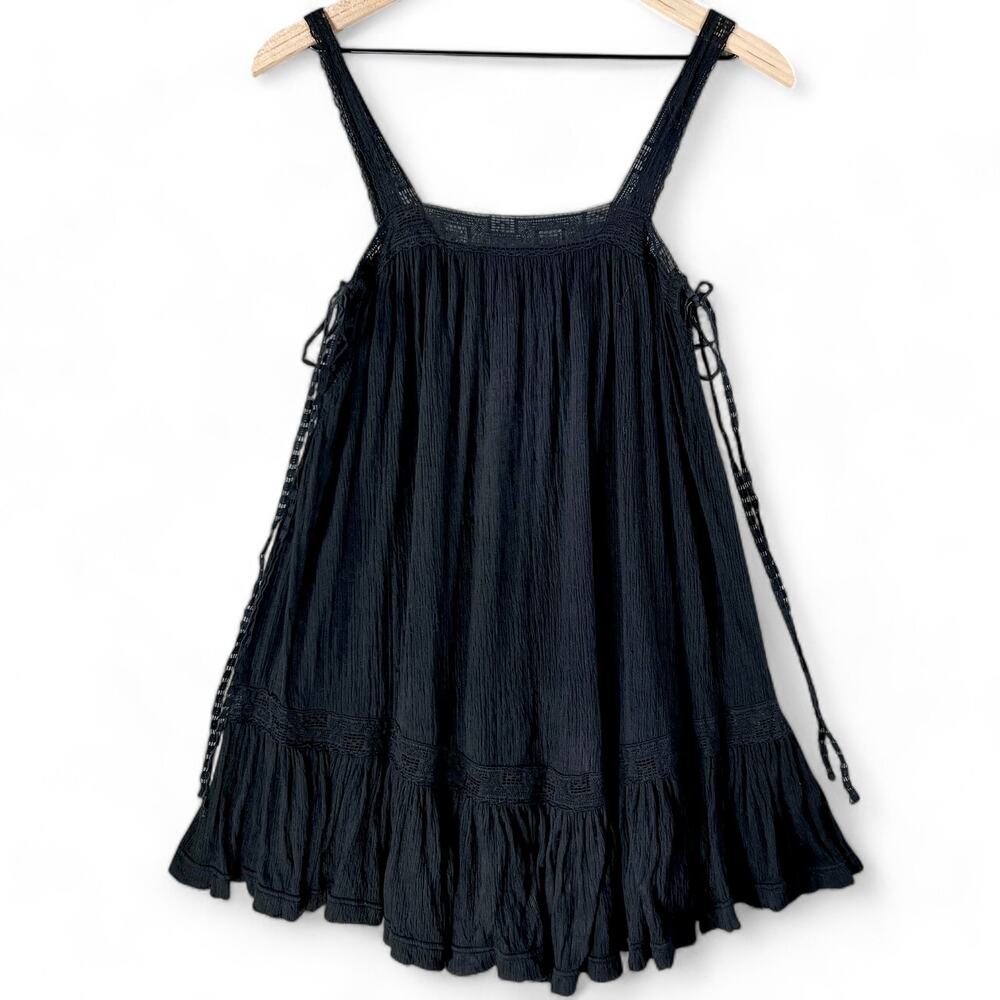 Free People Sweet Thing Bohemian Tunic Dress Witchy XS Black Crochet Whimsygoth - Picture 8 of 9